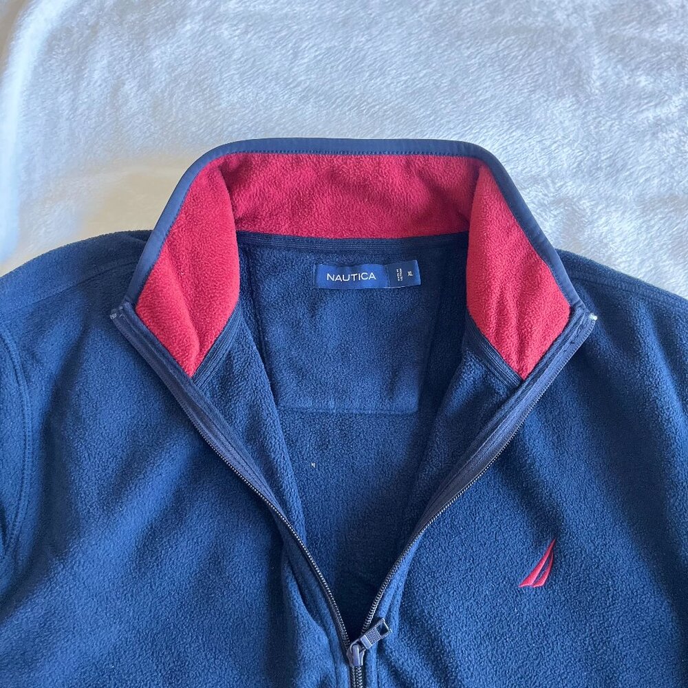 Nautica Men's Active Mock Neck Zip Up Fleece Sweatshirt, XL, Burgundy/ Navy